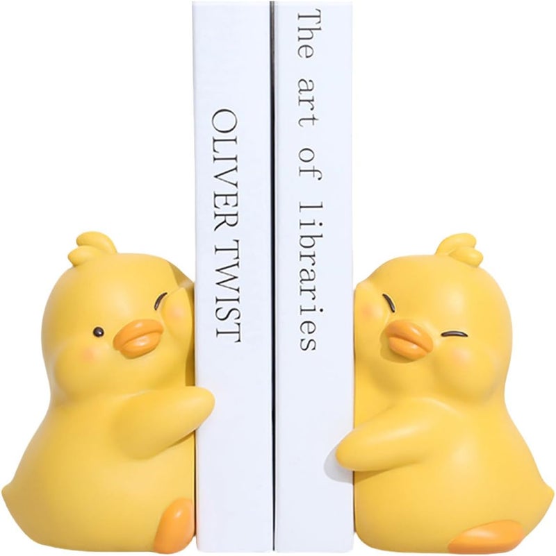 JARPSIRY Cute Hug Ducks Decorative Bookends, Unique Book Ends to Hold Books Creative Resin Book Holder Stopper for Home Office Desk Bookshelf Decoration - Image 1
